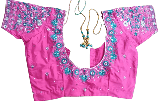  Pink Hand Embroidered Floral Saree Blouse