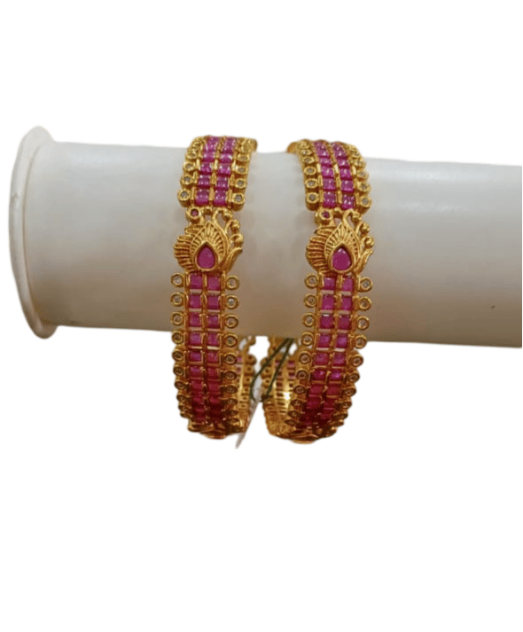  Stunning Pink and Gold Bangle Set with Peacock Design