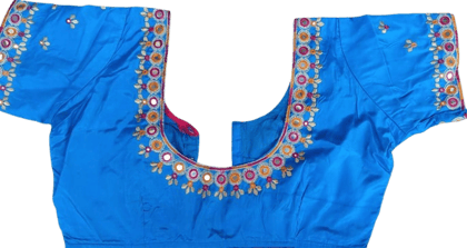  Blue Mirror Work Embroidered Blouse