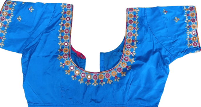  Blue Mirror Work Embroidered Blouse