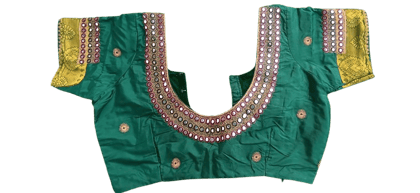  Green blouse with mirror work and embroidery