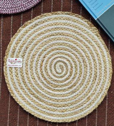 BulkySanta Cotton Place mats 38 cm (15") Round Table Mats, Heat Resistant, Reversible Use, Washable (Cotton and Jute) ((Pack of 3)