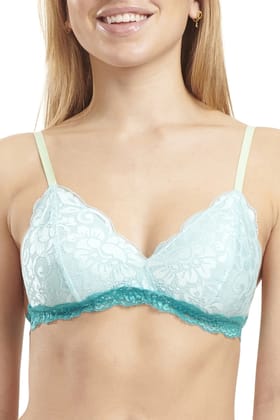 Sheluxe Women’s Soft Lace Triangle Bralette with Adjustable Straps and Two-Tone Lace Trim – Wire-Free for Everyday Comfort Sky Blue