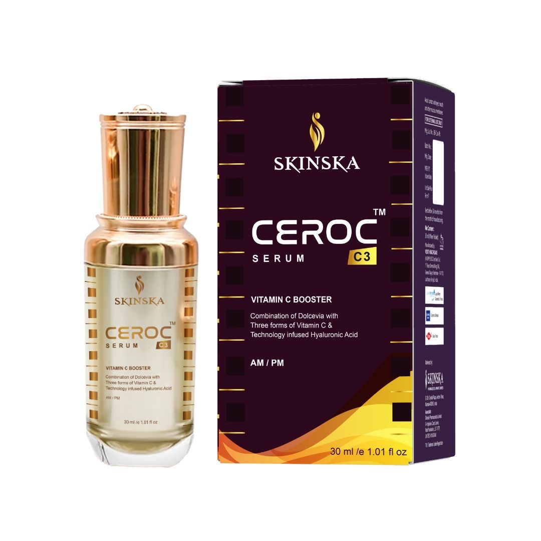 CEROC C3 Vitamin C Face Serum, Hyaluronic Acid, Vitamin E, Licorice Extract, Prevents Fine Lines, Wrinkles, Uneven Tone, Ideal Face Serum for Men & Women 30ml