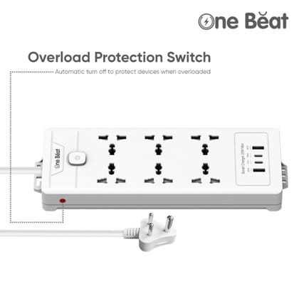 One Beat 10 in 1 Fast Charge, 20W PD Fast Charging Extension Board with USB C Port with Universal Sockets and USB 20W Fast Charging Ports with Surge Protector (6 Socket + 2 USB A+ 2 USB Type C)