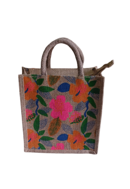 Floral Printed Jute Lunch Bag-01