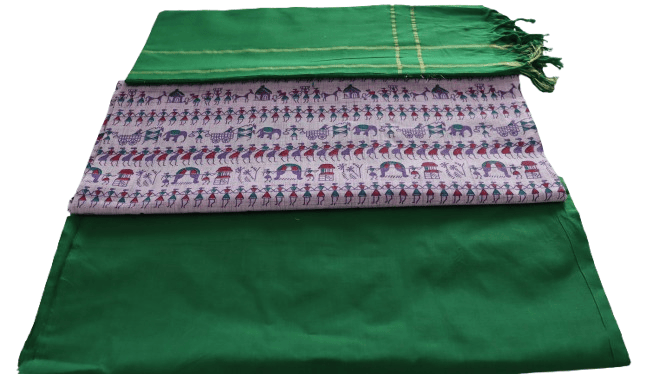 Handloom Green and Pink Cotton Dress materials- Top Length: 2.5 Meters, Bottom Length 2 meters , 2 Meters Dupatta