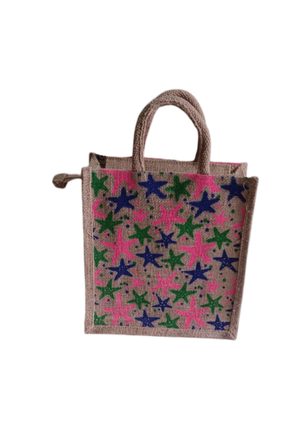  **Handmade Jute Bag with Colorful Starfish Design**