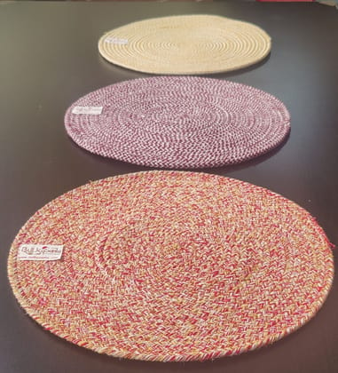 BulkySanta Cotton Place mats 38 cm (15") Round Table Mats, Heat Resistant, Reversible Use, Washable (Multicolor - Pack of 3)