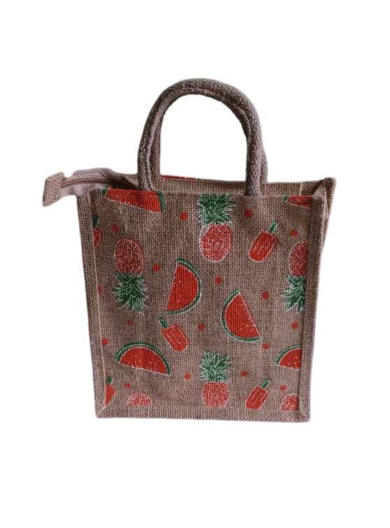  **Jute Tote Bag with Fruits Design**