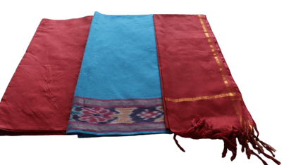 Handlooms Red and Blue Cotton Materials-Top Length: 2.5 Meters, Bottom Length 2 meters , 2 Meters Dupatta