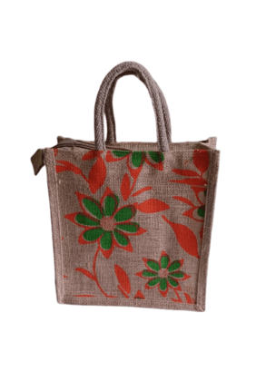  Small Printed Jute Bag with Zipper Closure