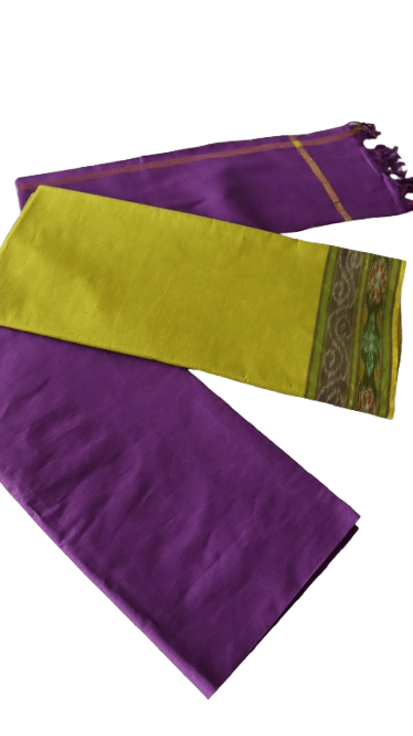 Handloom Mustard Yellow and Purple Pure Handloom Cotton Dress materials-Top Length: 2.5 Meters, Bottom Length 2 meters , 2 Meters Dupatta