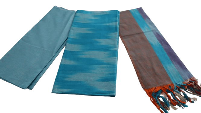 Handloom Cotton Blue and Brown Dress materials-Top Length: 2.5 Meters, Bottom Length 2 meters , 2 Meters Dupatta