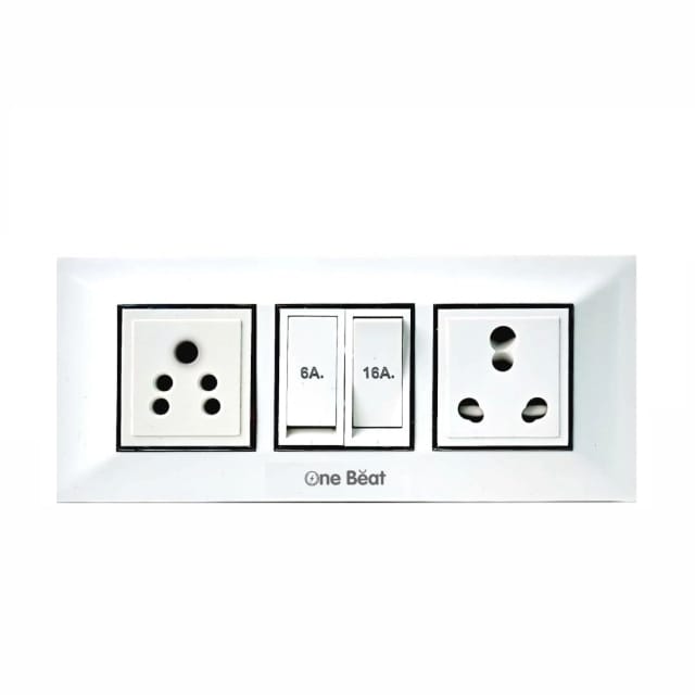 One Beat Extension Board with 2 Socket, One 6A and One 16A - Heavy Duty 16A Switch, Heavy Duty 16A Socket, Safety Shutter on 16A Socket with 2 Meter Power Cord - Multcolor (2 Socket)