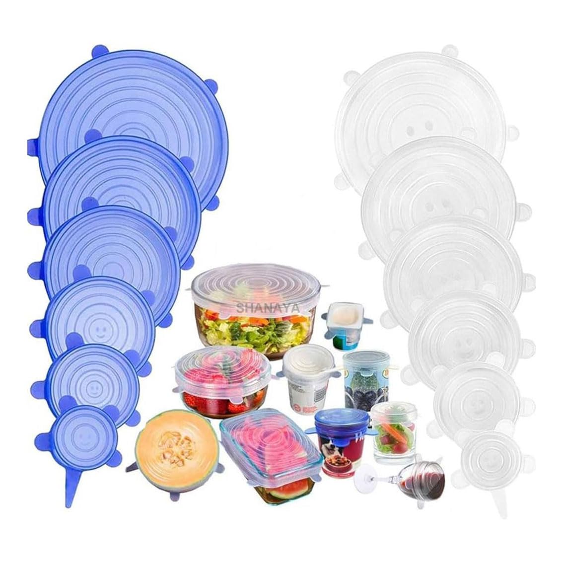 SHANAYA Silicone Lid Set, Silicon lids for containers, Silicon Stretchable lids, Silicone lids and Cover 24pcs