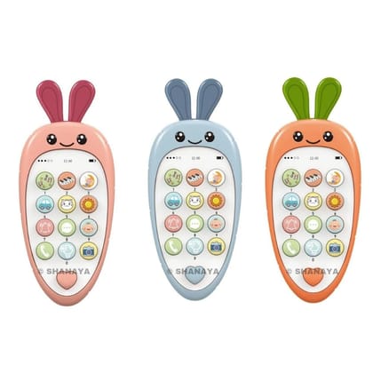 SHANAYA Carrot Style Cute Pretend Play Mobile Cell Phone Toy for Kids, Toddlers, with Music, Ringtones, Lights - Birthday Party Favors and Gift for Girls (Assored 1 Piece)