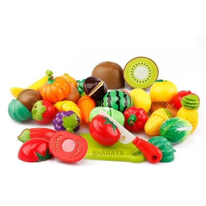 SHANAYA Sliceable Cutting Fruits and Vegetables Pretend Play Set Toy with Cutting Board and Knife for Kids, Girls, Boys - Multicolor Random Fruits & Vegetables (Fruits & Vegetables18 Pieces)