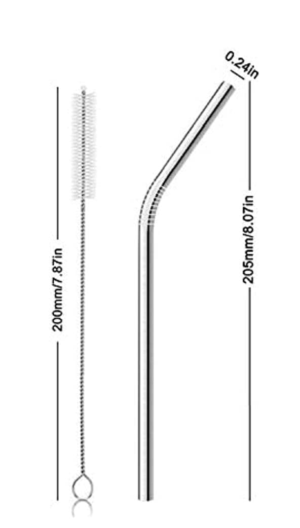 SHANAYA Reusable BPA-Free Metal, Dishwasher Safe Stainless Steel Drinking Straws with Cleaning Brush, 8.5 Inches (8 Bend Straws, 2 Brush)