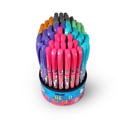 WIN Hello Kitty Tumbler 100 Pens (80 Blue & 20 Black) | 0.7 mm Tip | Smooth Writing | Stationery Set | Gel Pens Set