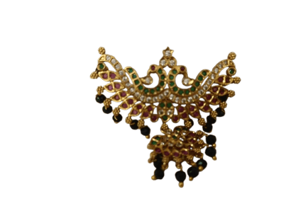 Gold Peacock Haram Pendant with Black Beads