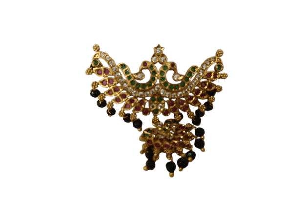 Gold Peacock Haram Pendant with Black Beads