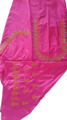 Pink  Blouse  Piece  with Golden Embroidery Work