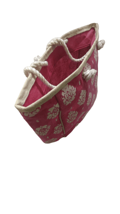 Floral Pattern Jute Tote Bag with Cotton Rope Handles