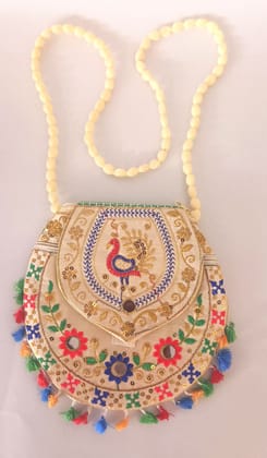 Embroidered Drawstring Bucket Bag with Tassels