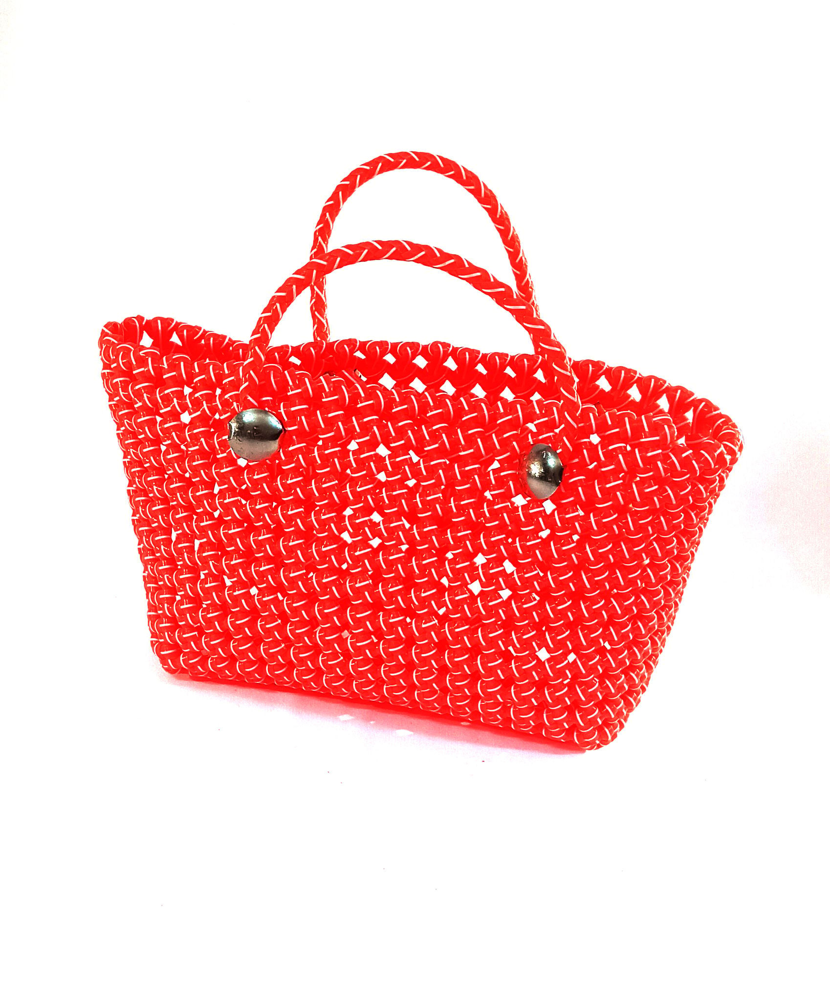 Red Handwoven Plastic Basket