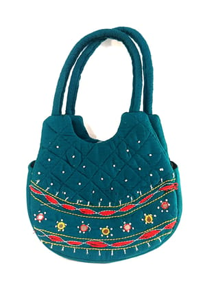 Handmade Indian Cotton Shoulder Bag with Embroidery and Mirror Work