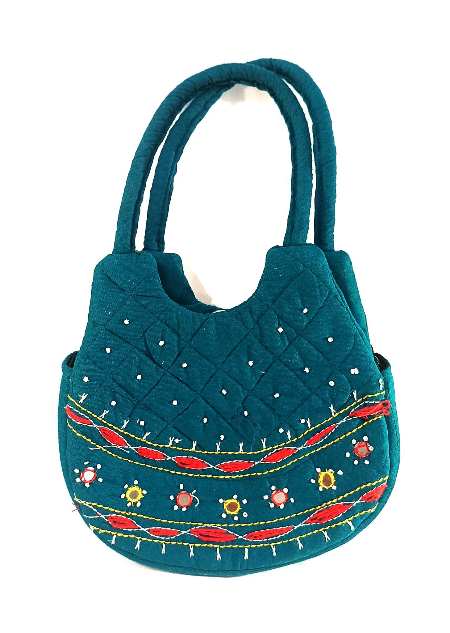 Handmade Indian Cotton Shoulder Bag with Embroidery and Mirror Work