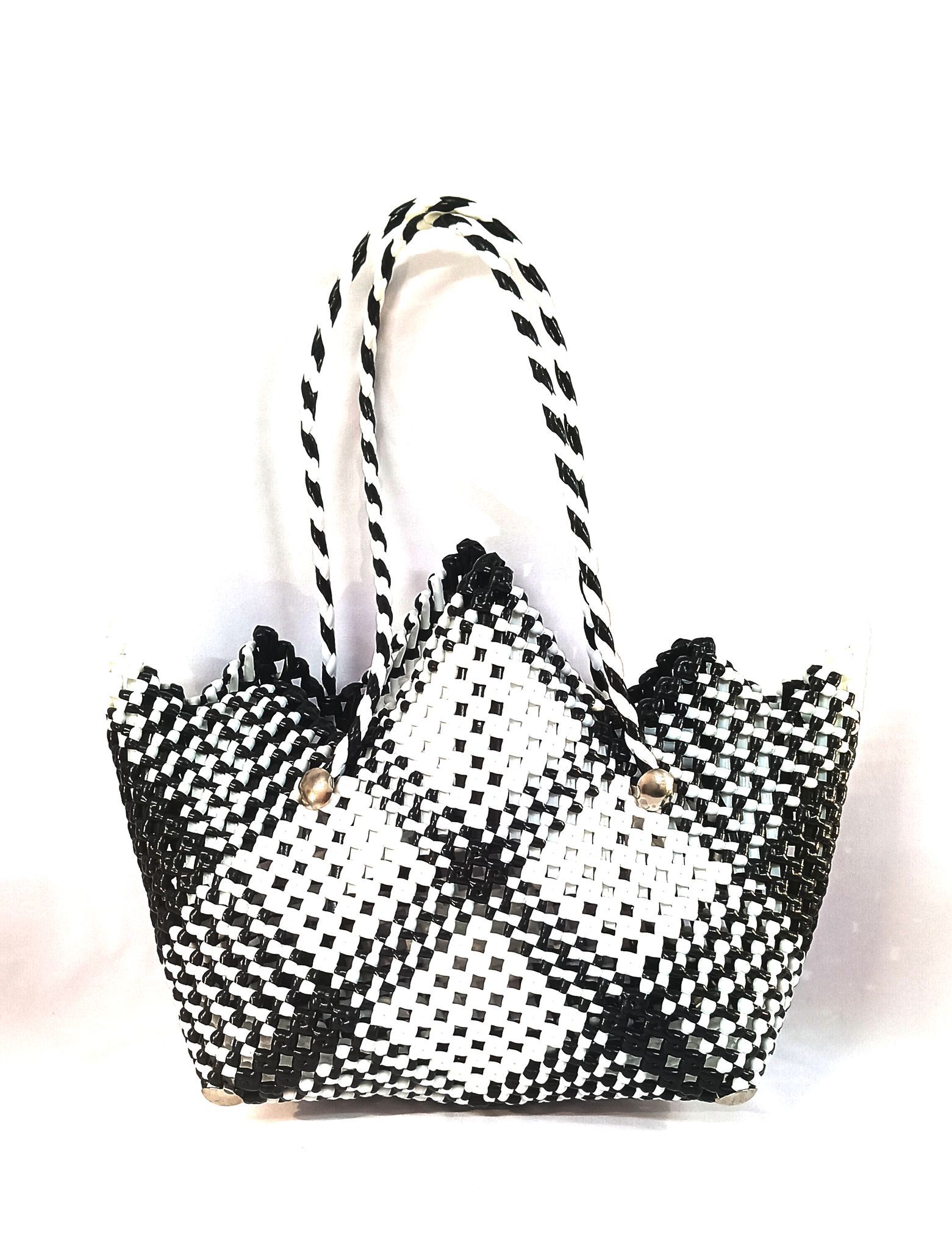 Black and White Handwoven Market Tote