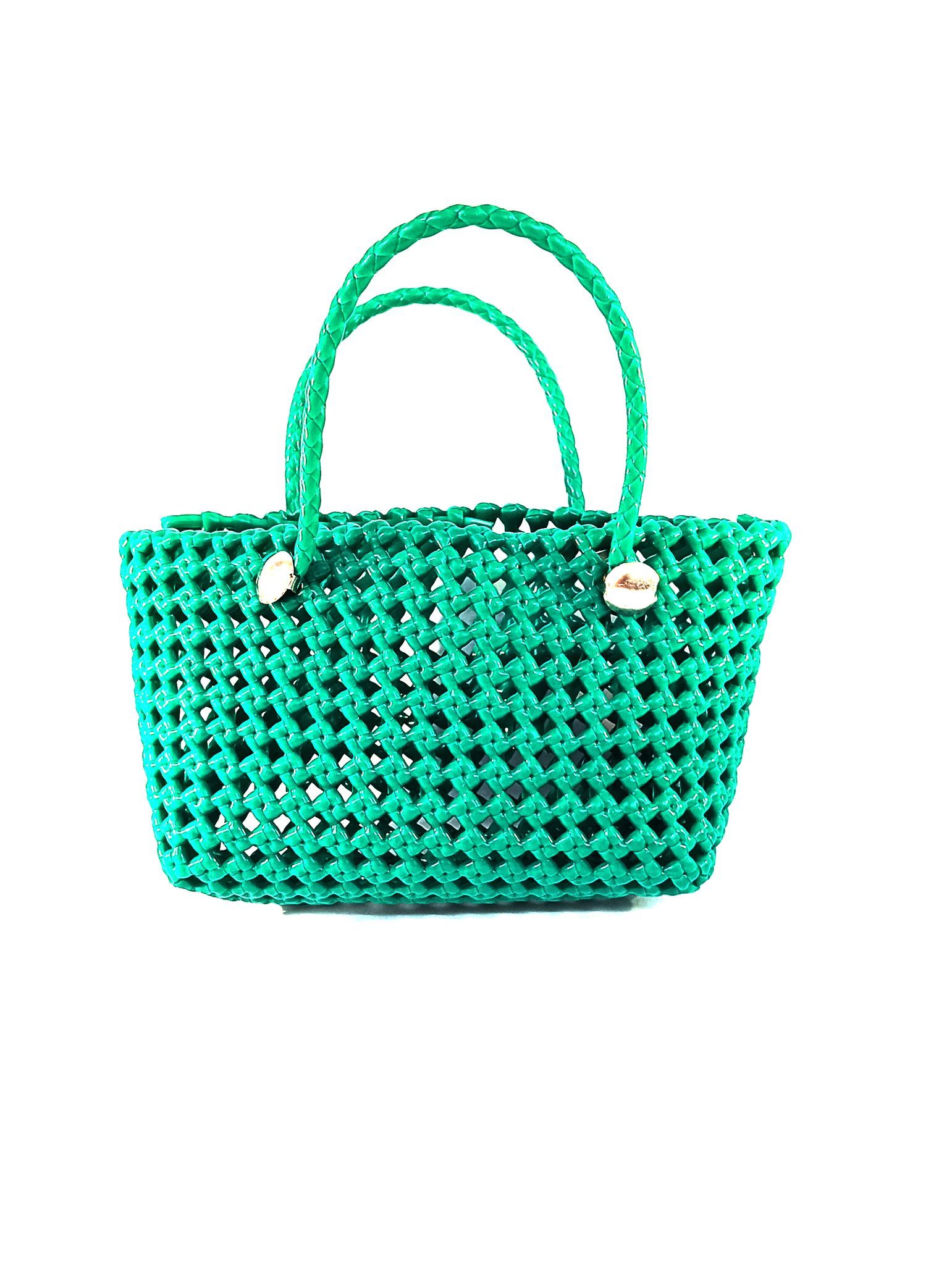 Small Green Plastic Handbag with Beaded Handles