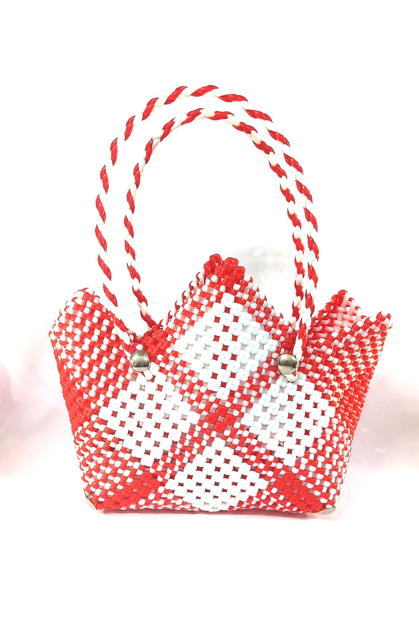 Beaded red and white mini tote bag