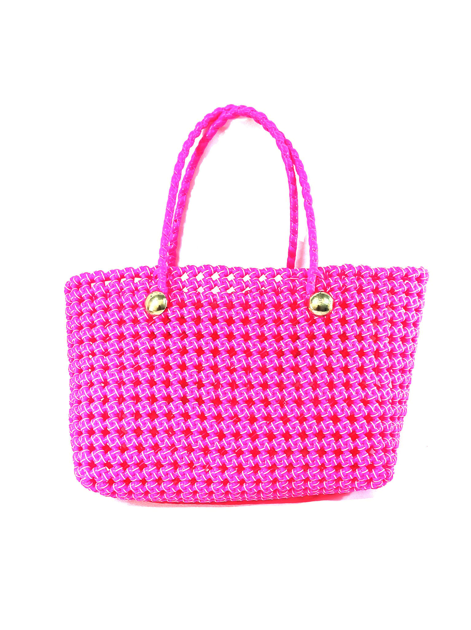 Handmade Bright Pink Plastic String Tote Bag