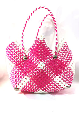 Handmade pink and white crochet bag