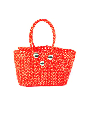 Handmade Red netted bag with round handles