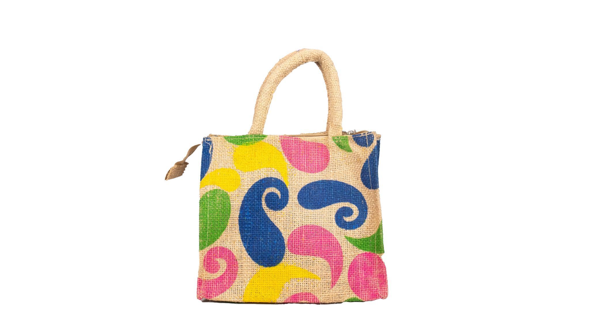 Colorful Hand - Painted Jute Bag