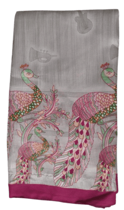  Graceful Grey Saree With Dancing Peacocks