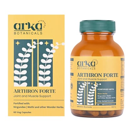 Arka Botanicals Arthron Forte - 60 Veg Capsules | Joint & Muscle Support | Ayurvedic Formulation with Nirgundee & Methi | Flexibility, Mobility & Strength | Natural Herbal Supplement