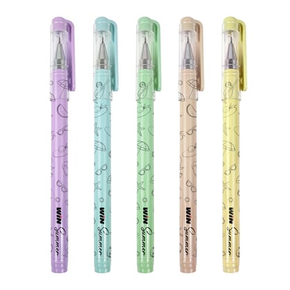 WIN Summer Ball Pens | 20 Pens (10 Blue Ink & 10 Black Ink) | Cute Printed Design | 0.7 mm Diamond Cut Tip | Pens for Students | Smooth Writing | Elastro Grip | School and Office Stationery