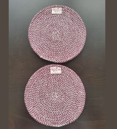 BulkySanta Cotton Place mats 22 cm (9") Round Table Mats, Heat Resistant, Reversible Use, Washable (Maroon) (Pack of 2)