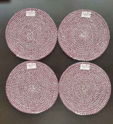 BulkySanta Cotton Place mats 22 cm (9") Round Table Mats, Heat Resistant, Reversible Use, Washable (Maroon) (Pack of 4)