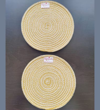 BulkySanta Cotton Place mats 22 cm (9") Round Table Mats, Heat Resistant, Reversible Use, Washable (Yellow) (Pack of 2)