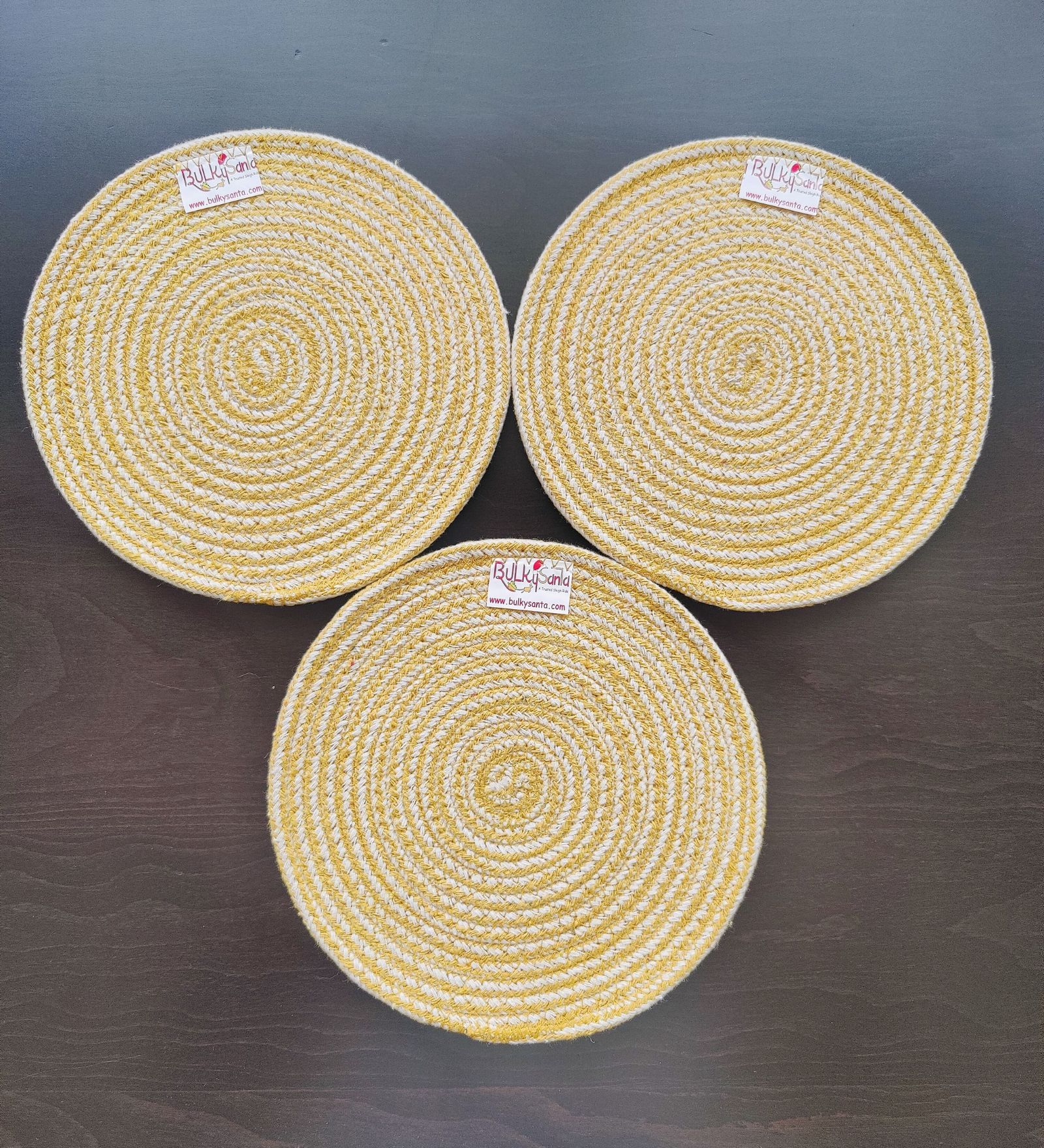 BulkySanta Cotton Place mats 22 cm (9") Round Table Mats, Heat Resistant, Reversible Use, Washable (Yellow) (Pack of 3)