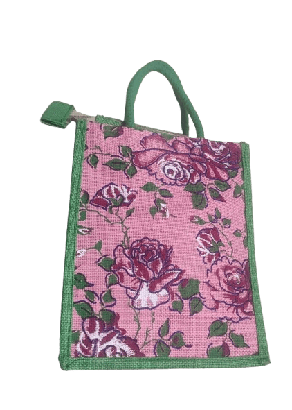  Floral print jute lunch bag