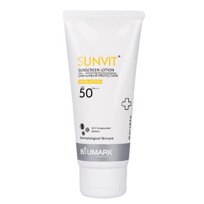 SUNVIT SPF 50 PA +++, UVA, UVB & IR Protection with VITAMIN C | Skin Brightening Sunscreen SPF 50 | Sunscreen with No White Cast | Sunscreen With No White Cast | Skin Lightening Anti Tan Sunscreen - 60ml