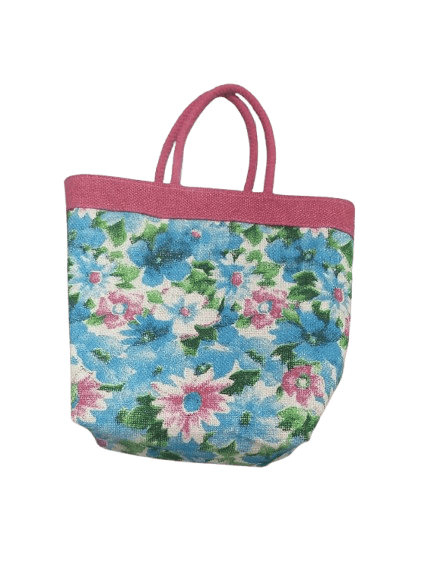  Floral printed jute tote bag