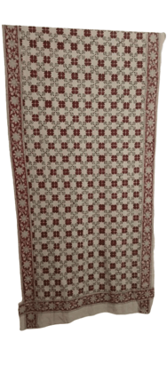 Kalamkaree Handwoven cream and maroon cotton Towel-1.75 Mtrs.